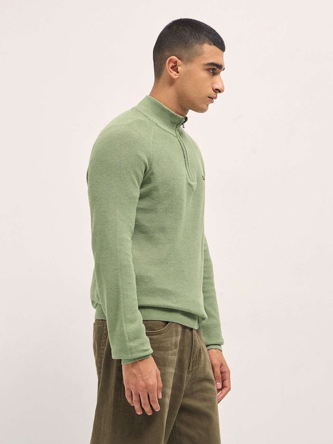 Men Green Cotton Solid T-Shirt