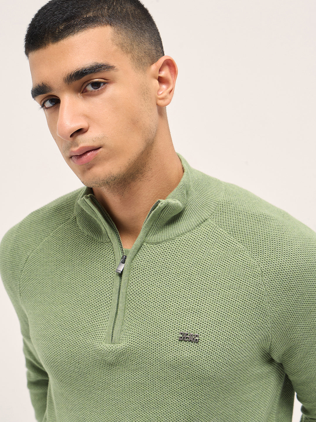 Men Green Cotton Solid T-Shirt