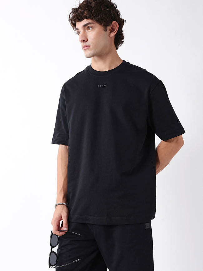 Men Black Solid Cotton T-Shirt