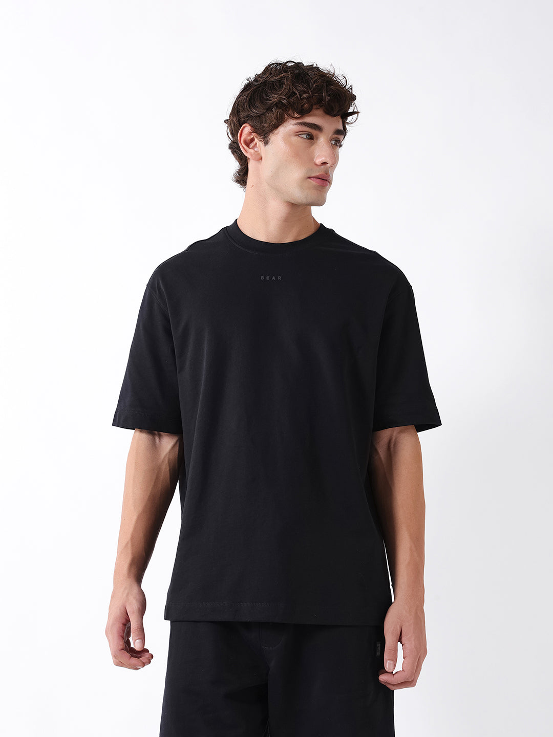Men Black Solid Cotton T-Shirt