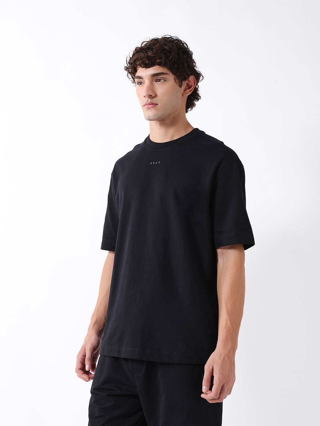 Men Black Solid Cotton T-Shirt