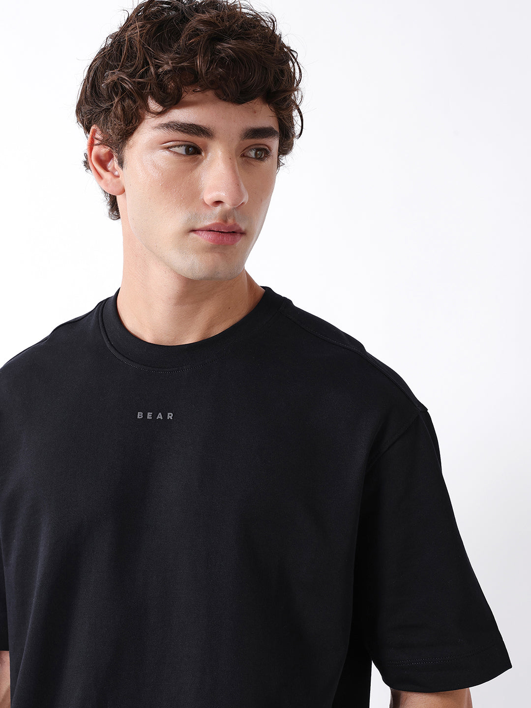 Men Black Solid Cotton T-Shirt