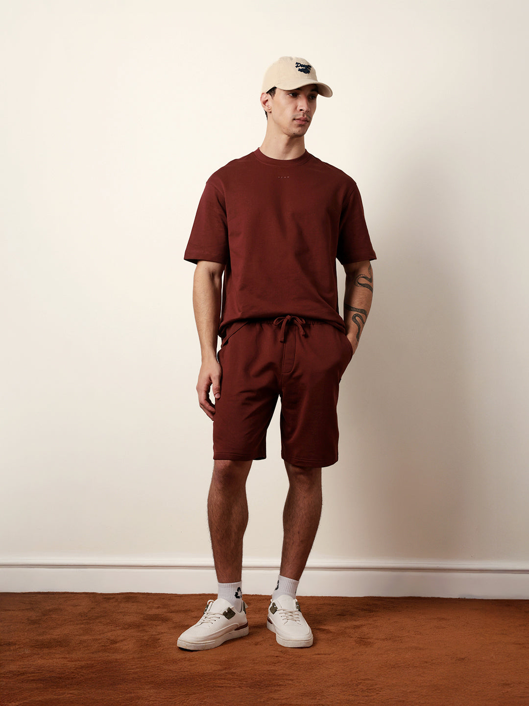Men Maroon Half Sleeve Oversize T-Shirt
