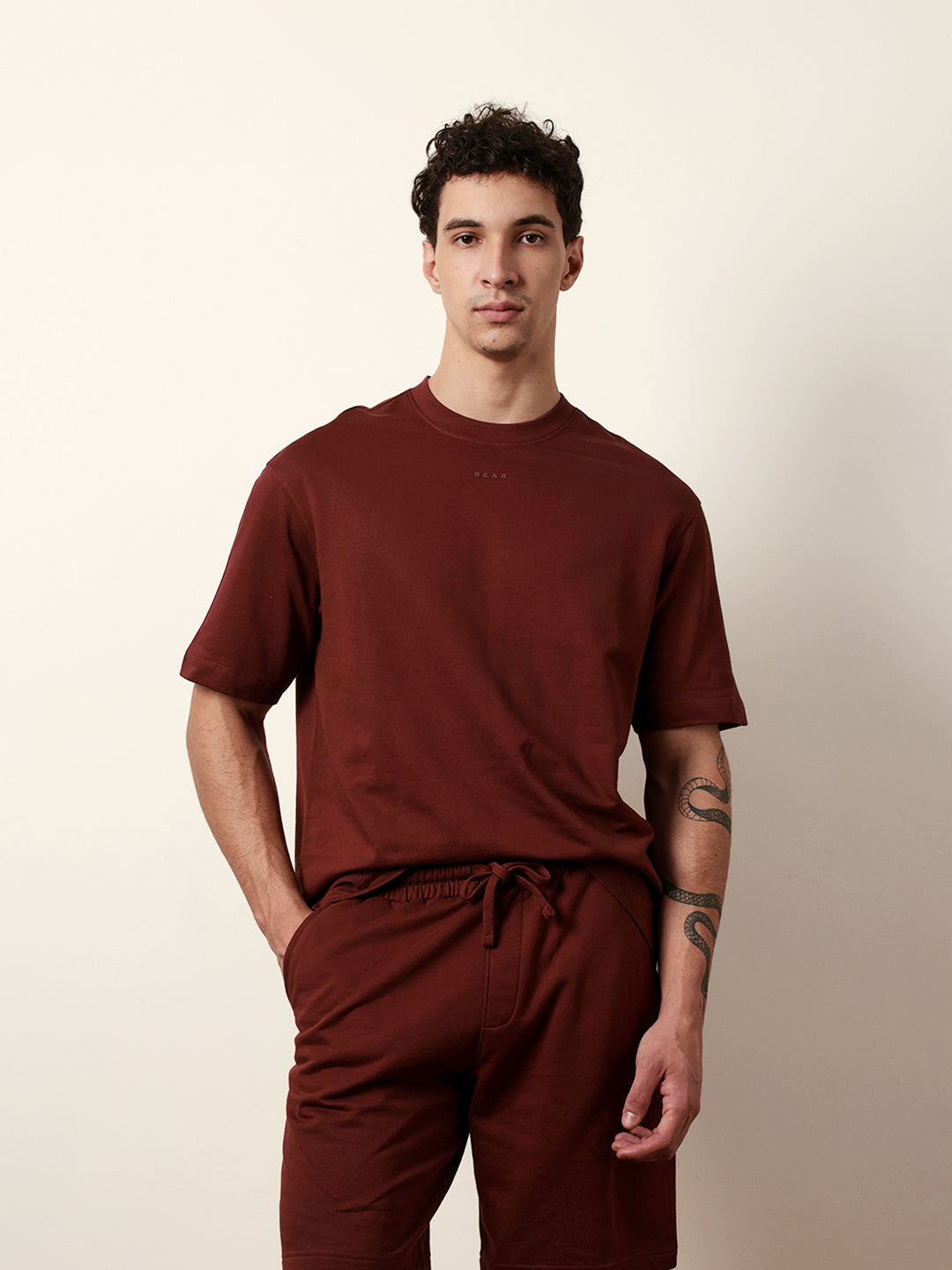 Men Maroon Half Sleeve Oversize T-Shirt