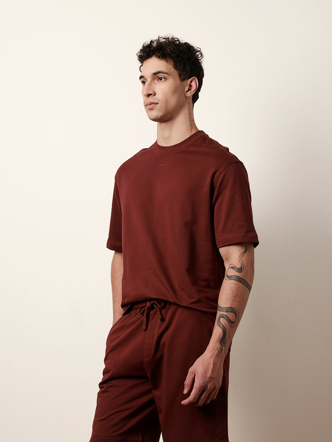 Men Maroon Half Sleeve Oversize T-Shirt