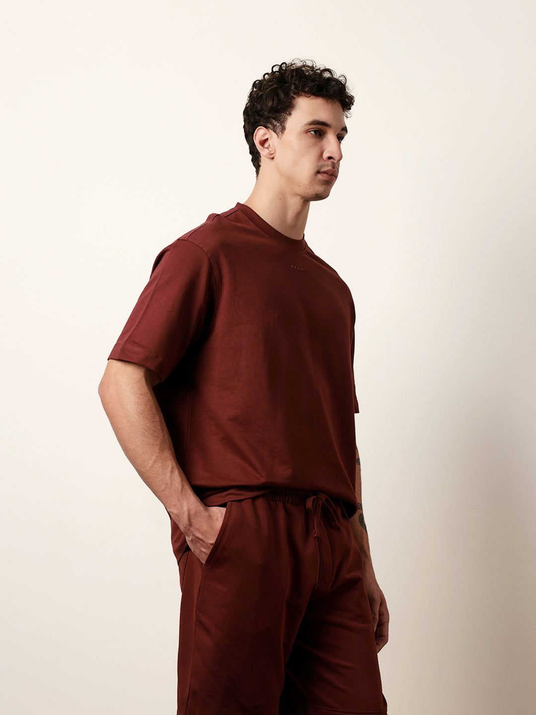 Men Maroon Half Sleeve Oversize T-Shirt