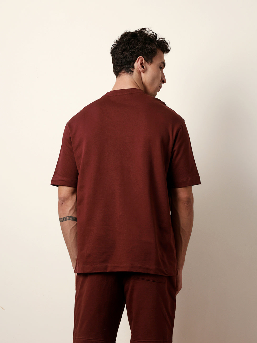Men Maroon Half Sleeve Oversize T-Shirt