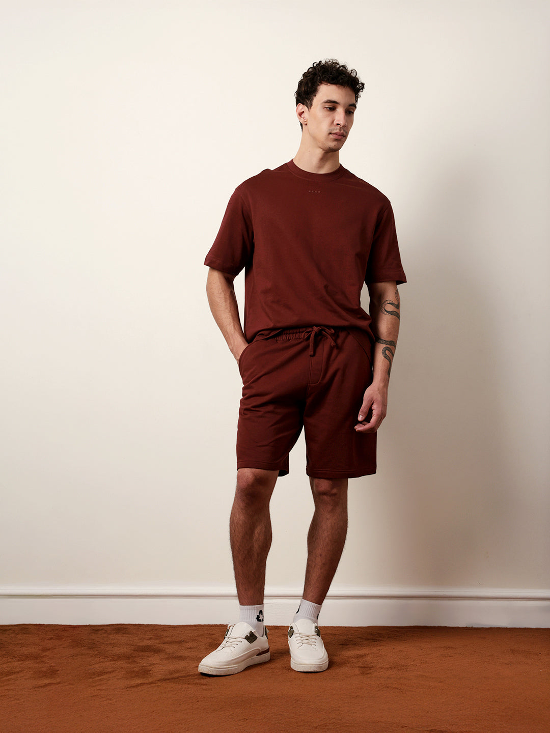 Men Maroon Half Sleeve Oversize T-Shirt
