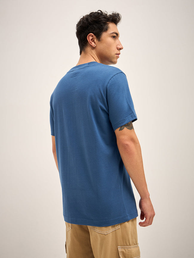 Men Blue Solid Crew Neck Regular Fit T-Shirt