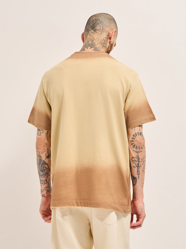 Men Beige Gradient Oversized Crew Neck T-Shirt