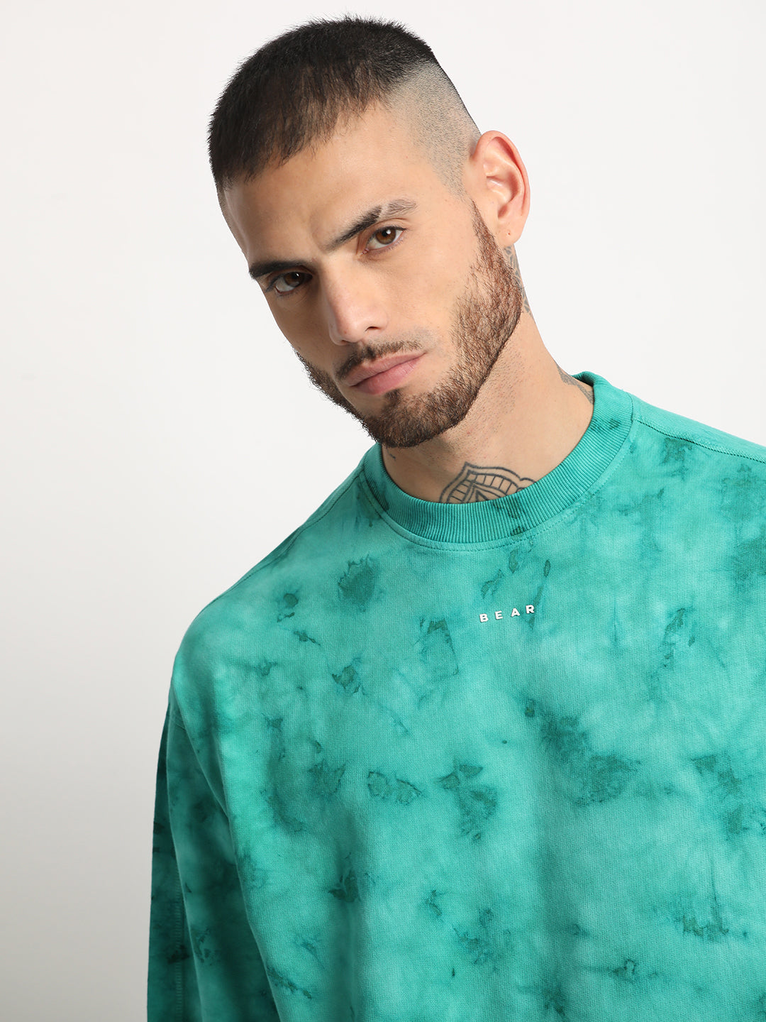 Men  Teal Green Tie & Dye Round Neck T-shirt