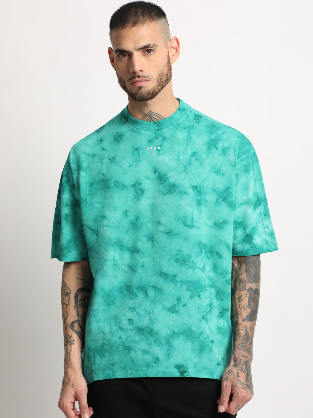 Men  Teal Green Tie & Dye Round Neck T-shirt