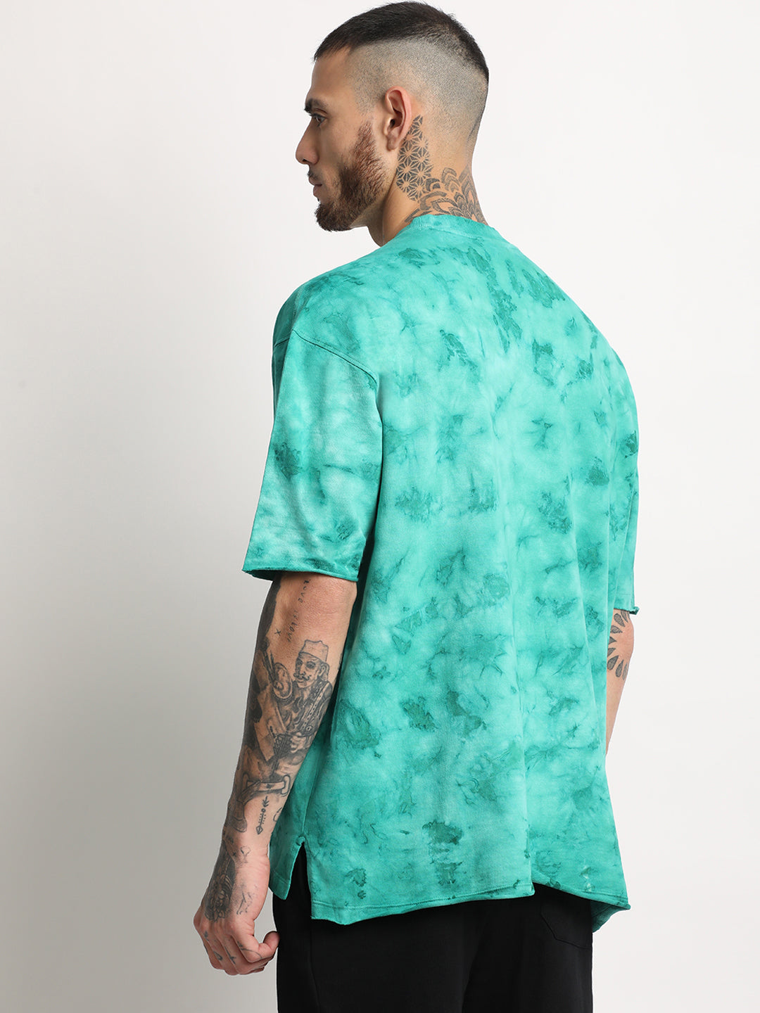 Men  Teal Green Tie & Dye Round Neck T-shirt