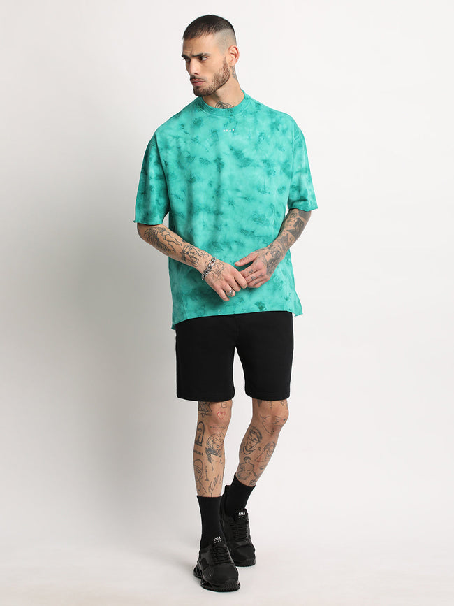 Men  Teal Green Tie & Dye Round Neck T-shirt