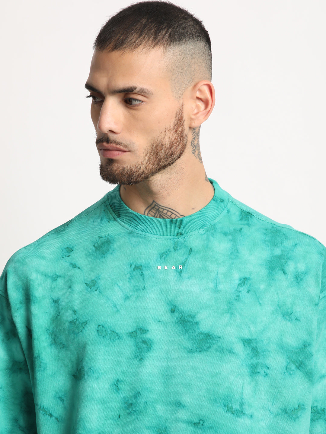 Men  Teal Green Tie & Dye Round Neck T-shirt