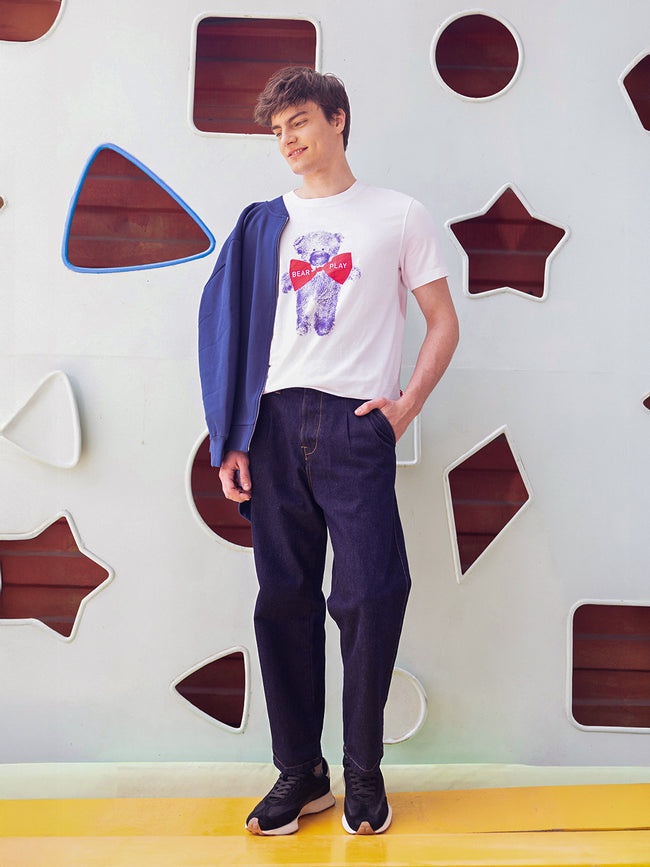 Men White Graphic Cotton Crew Neck T-Shirt