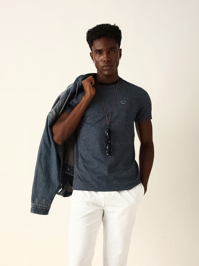 Men Blue Solid Cotton T-Shirt