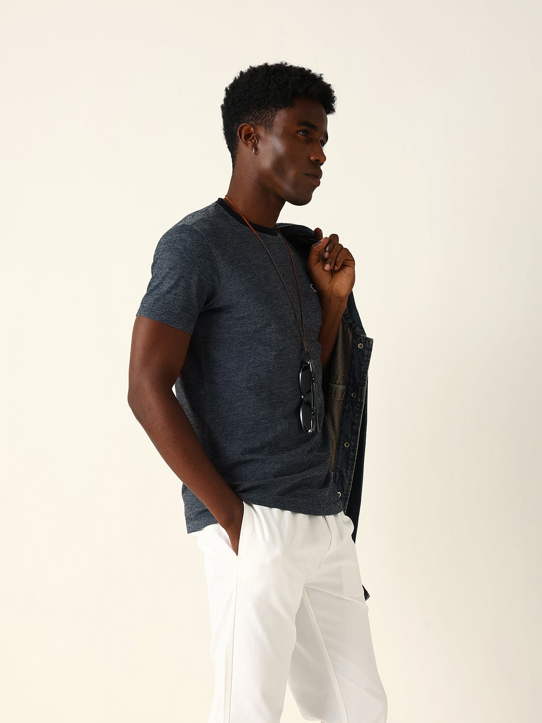 Men Blue Solid Cotton T-Shirt