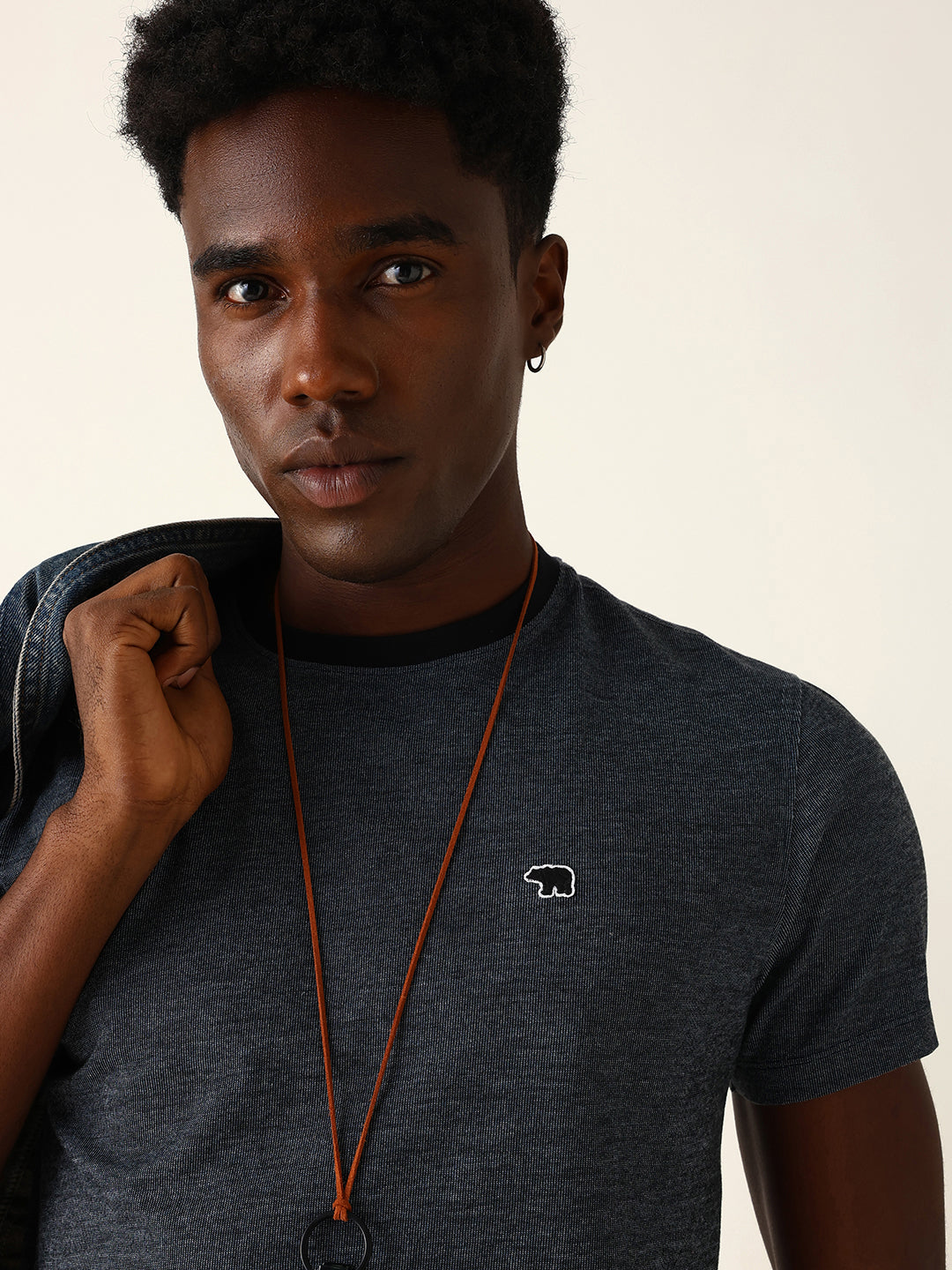 Men Blue Solid Cotton T-Shirt