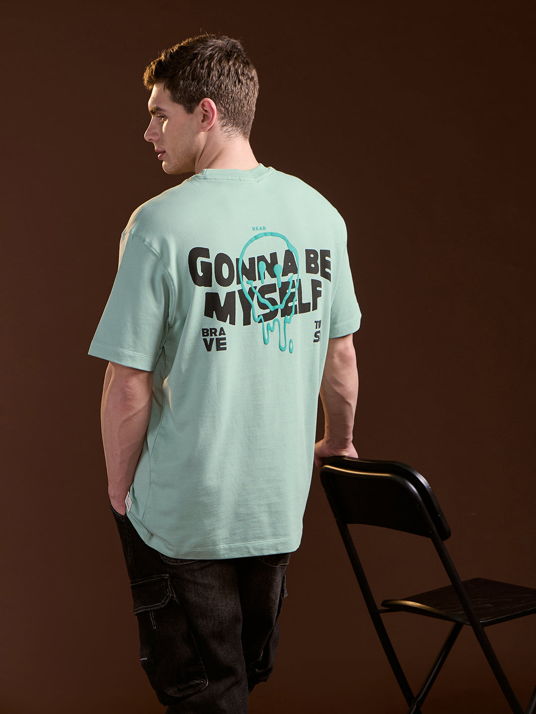 Men Mint Green Oversized Crew Neck T-Shirt