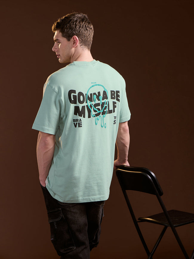 Men Mint Green Oversized Crew Neck T-Shirt
