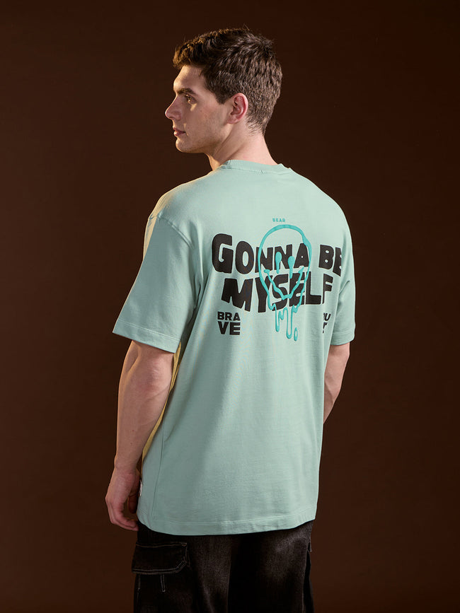 Men Mint Green Oversized Crew Neck T-Shirt