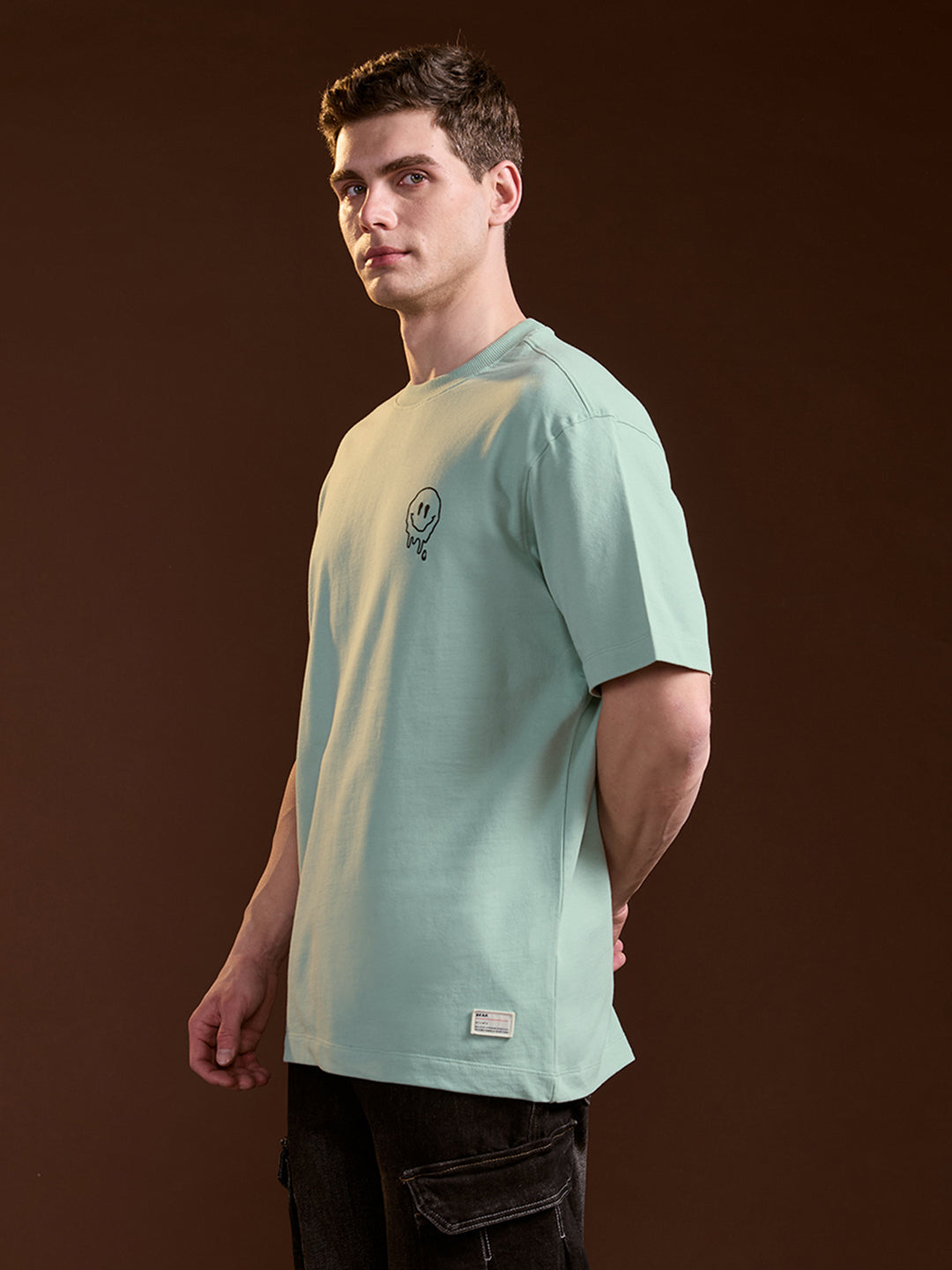 Men Mint Green Oversized Crew Neck T-Shirt
