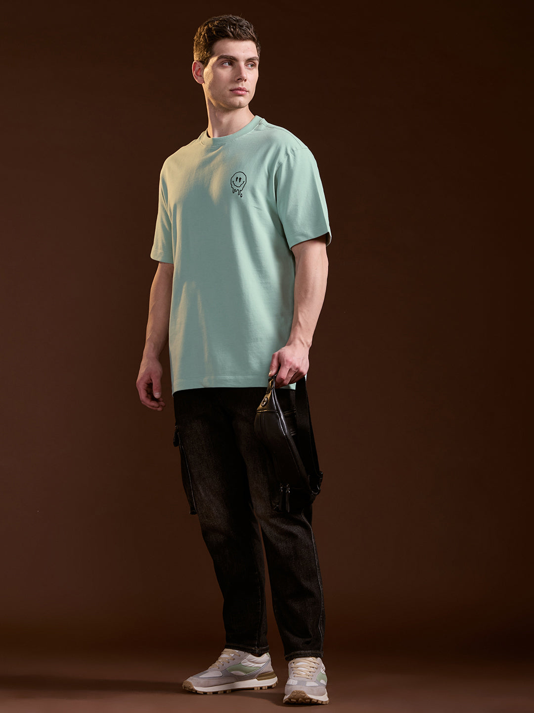 Men Mint Green Oversized Crew Neck T-Shirt