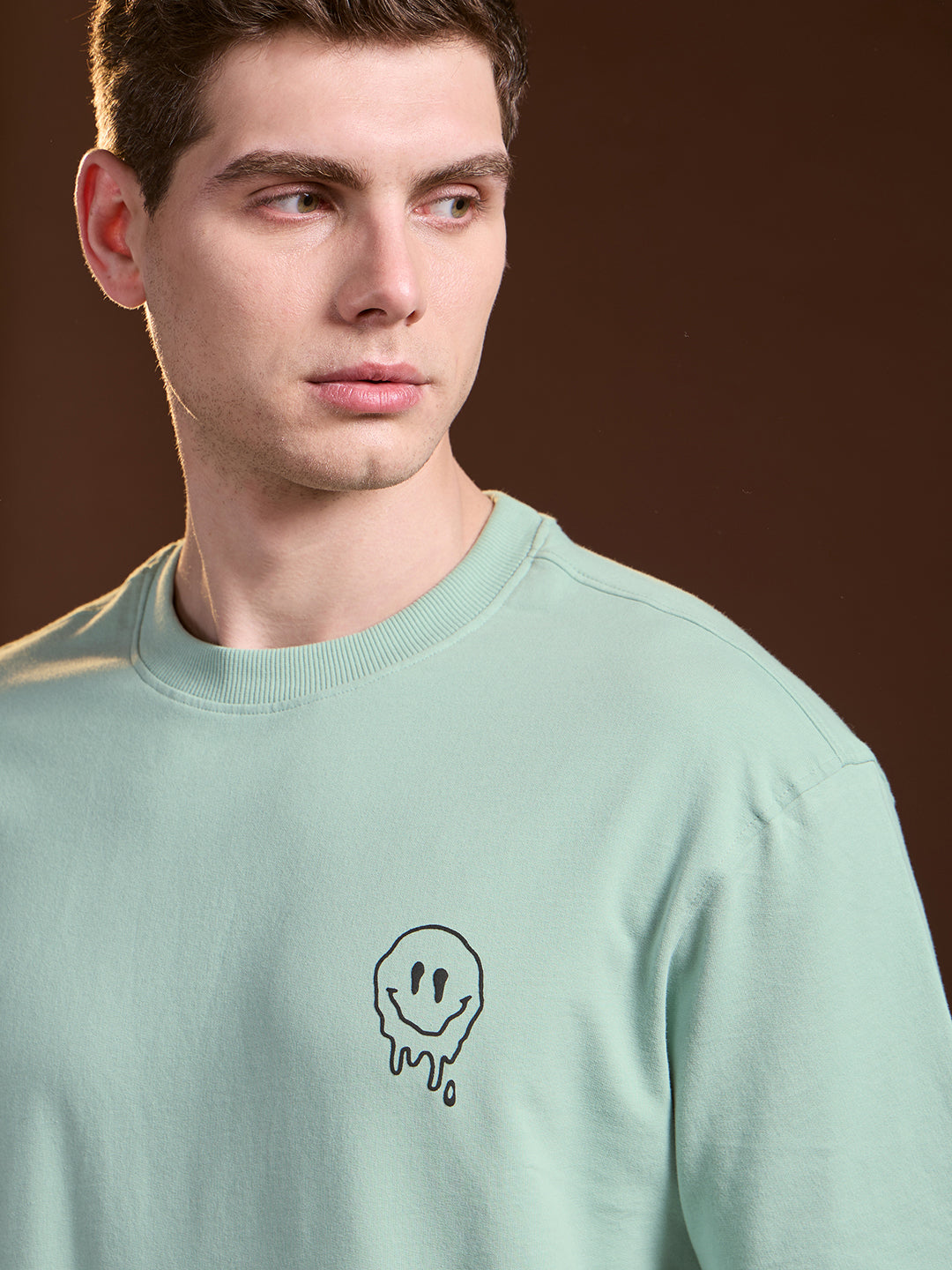 Men Mint Green Oversized Crew Neck T-Shirt