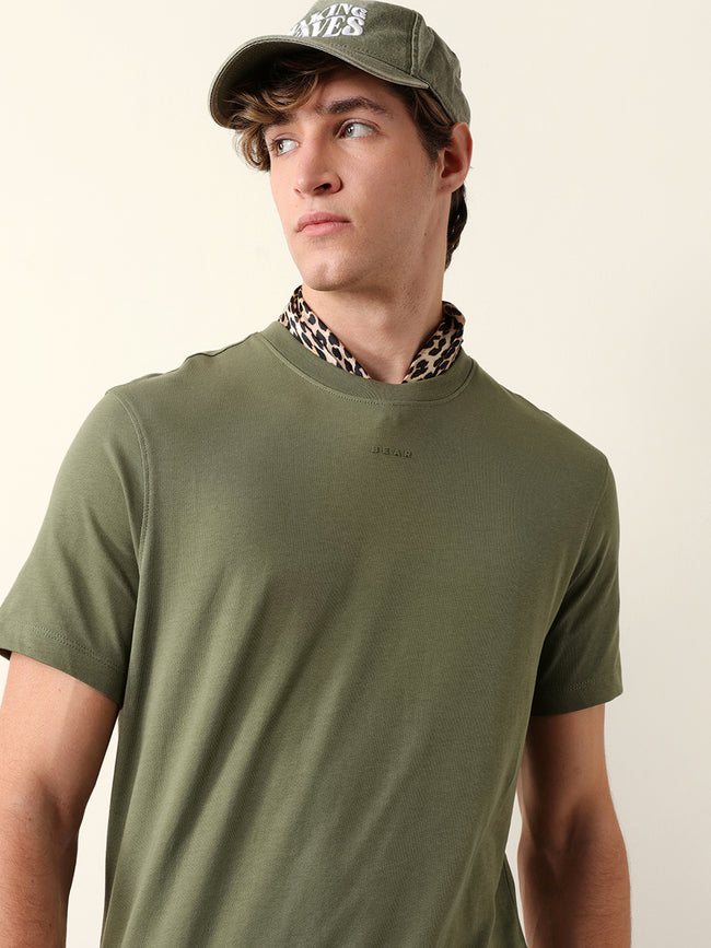 Men Pure Cotton Solid Round Neck Tshirt