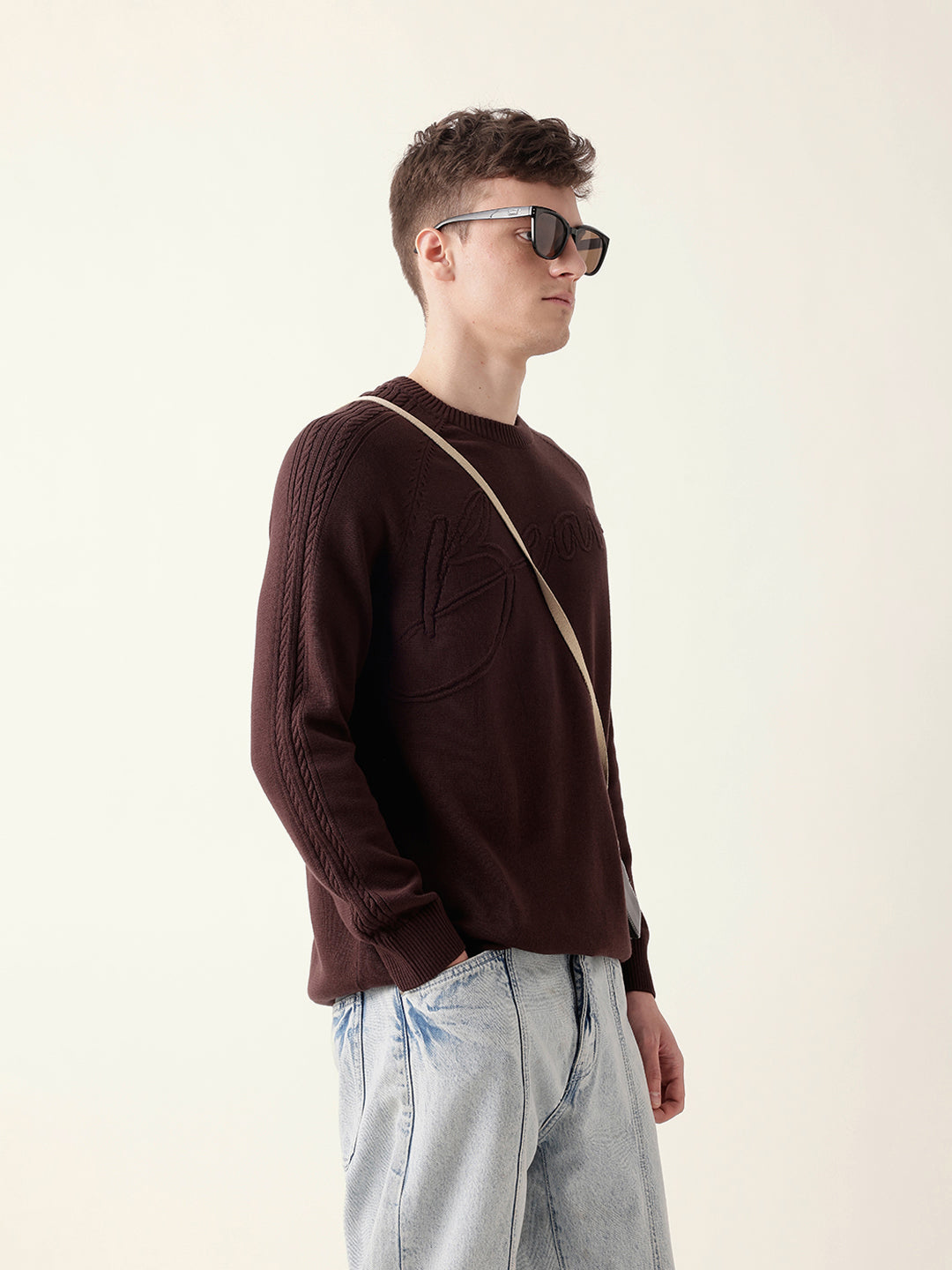 Men Brown Full Sleeve Relax T-Shirt
