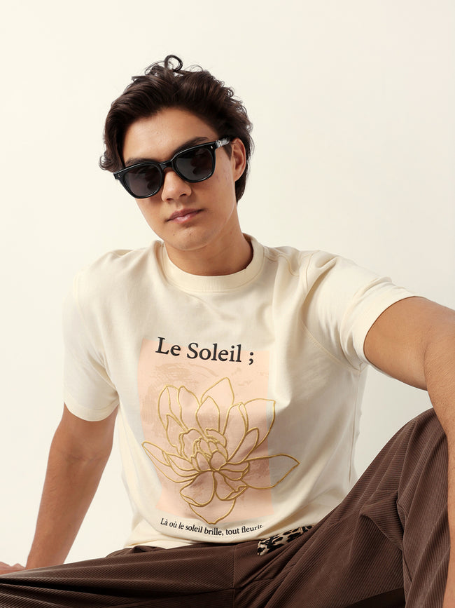 Men Cream Graphic Cotton T-Shirt