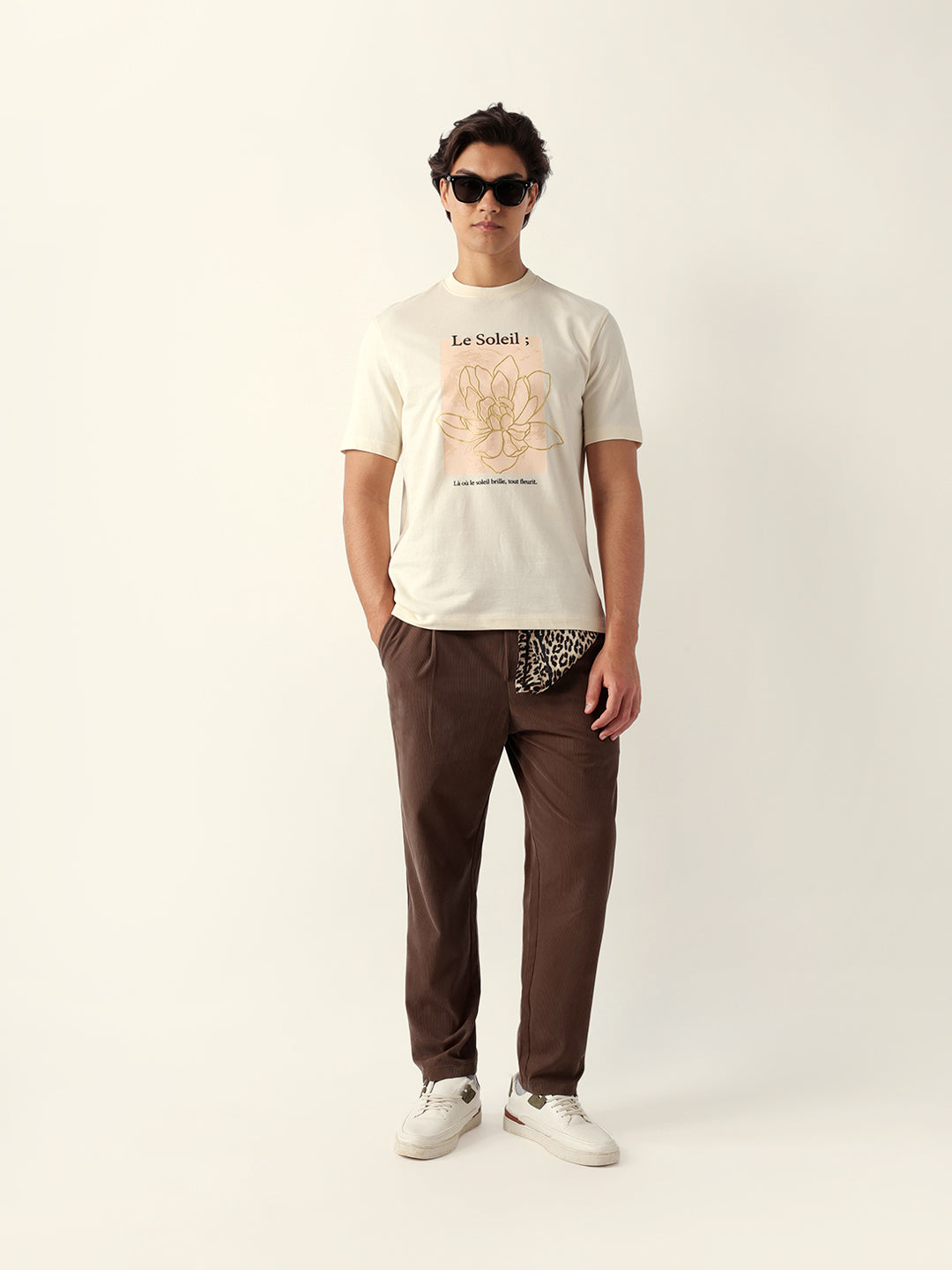 Men Cream Graphic Cotton T-Shirt