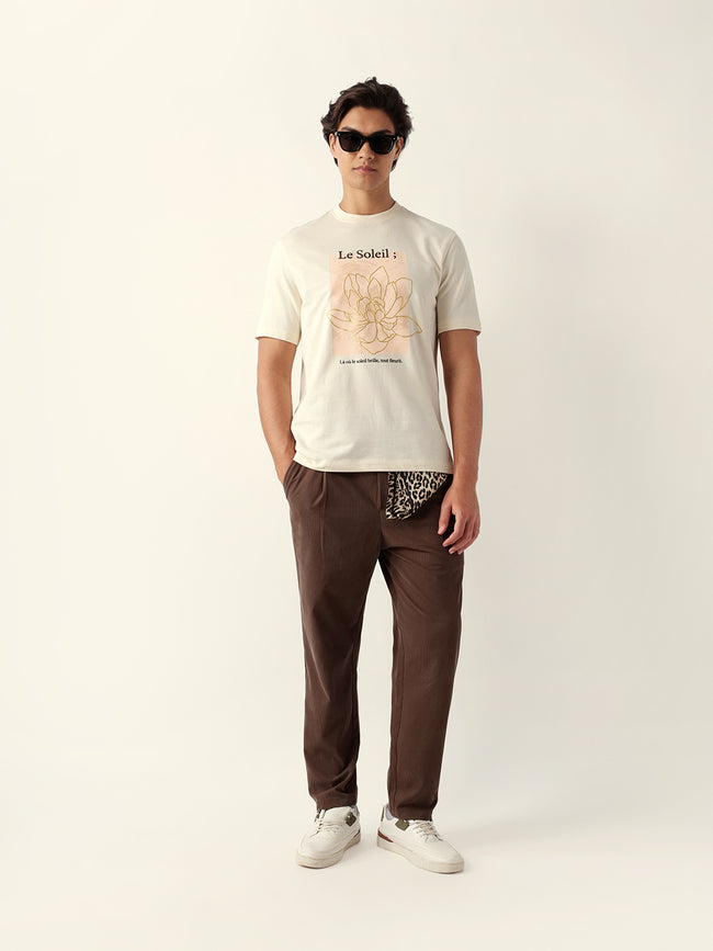 Men Cream Graphic Cotton T-Shirt