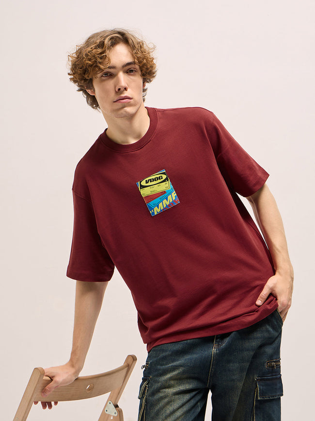 Men Red Oversize Graphic Printed Crew Neck T-shirt
