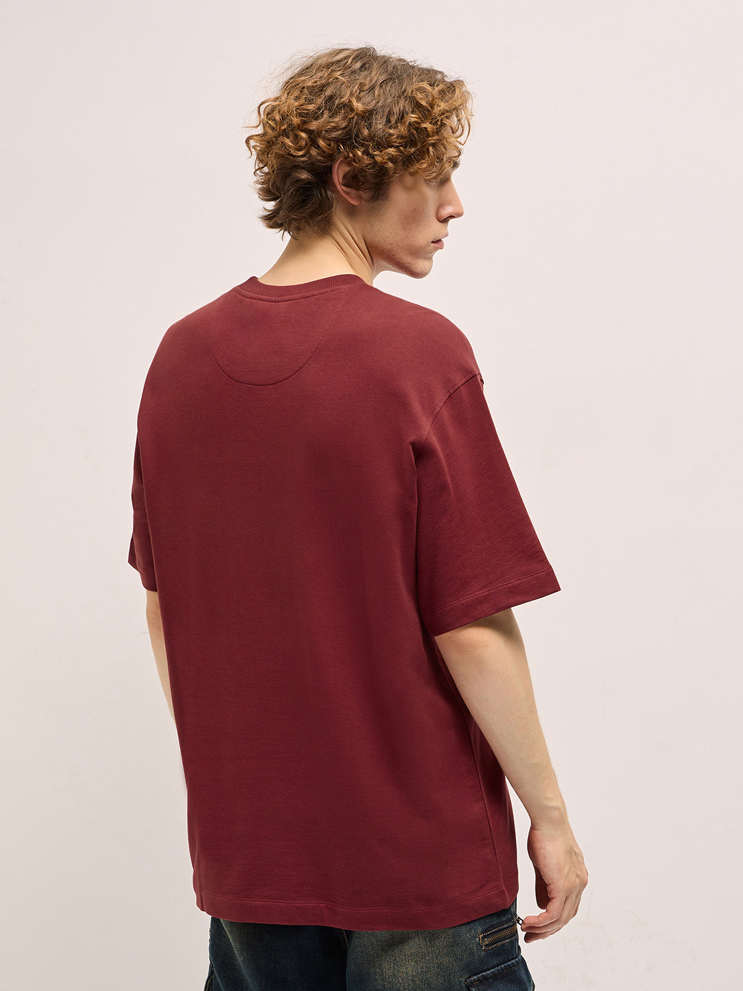 Men Red Oversize Graphic Printed Crew Neck T-shirt