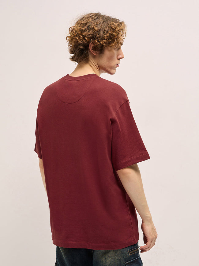 Men Red Oversize Graphic Printed Crew Neck T-shirt