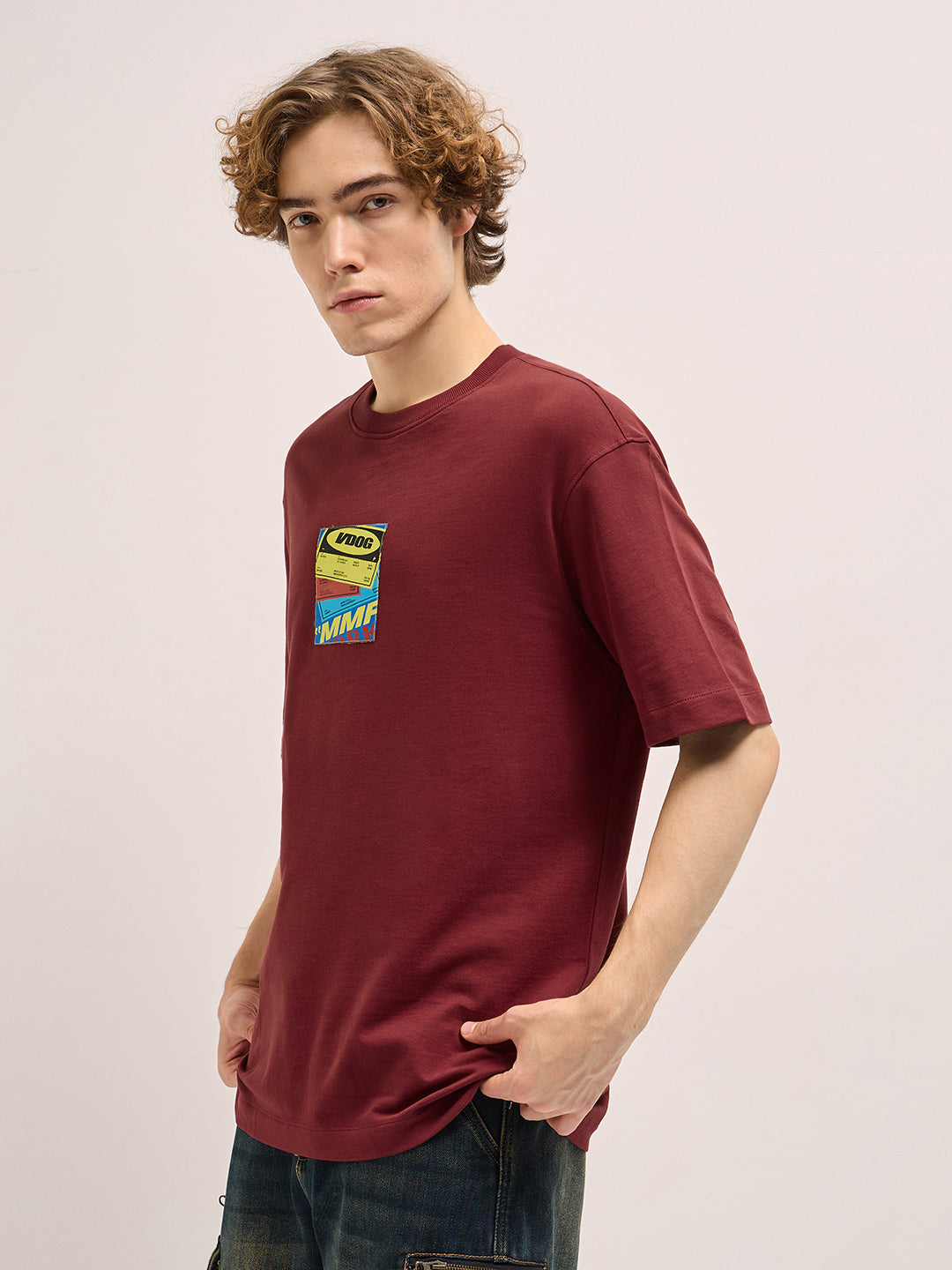 Men Red Oversize Graphic Printed Crew Neck T-shirt