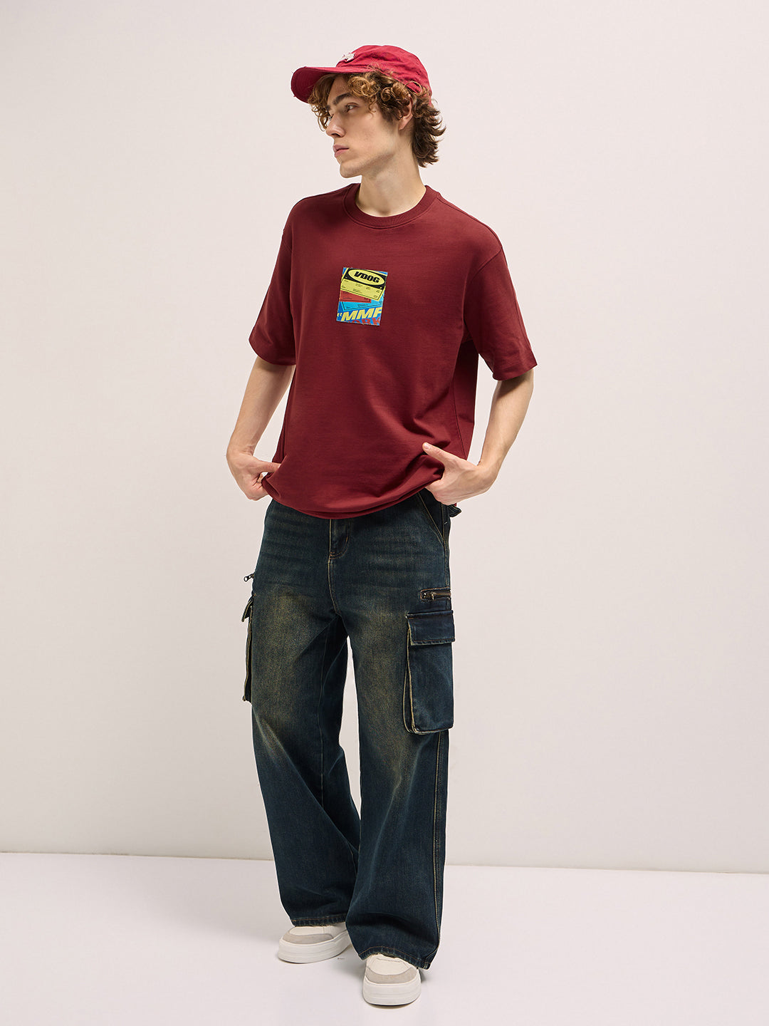 Men Red Oversize Graphic Printed Crew Neck T-shirt