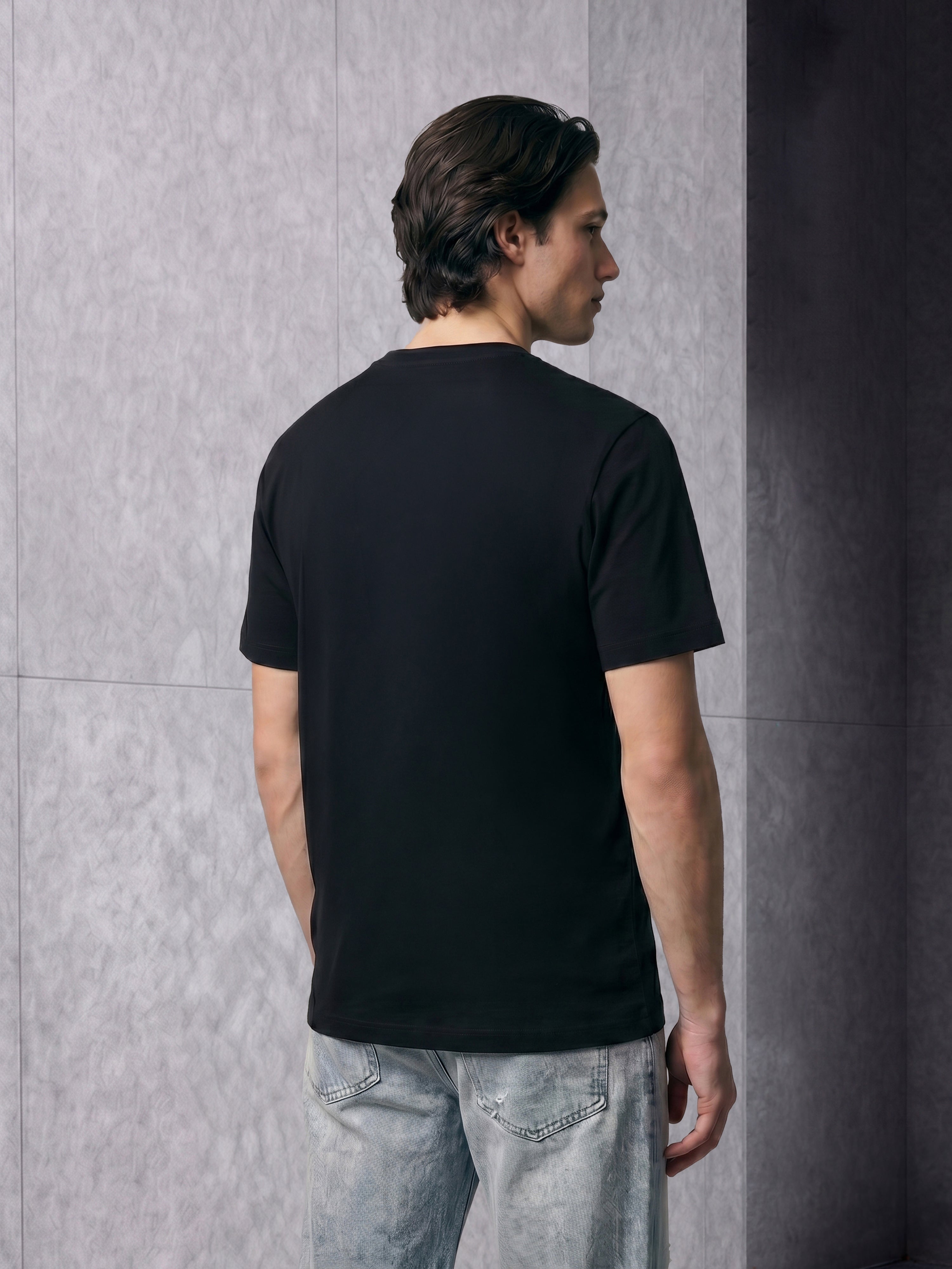 Men Black Solid Cotton Crew Neck T-Shirt