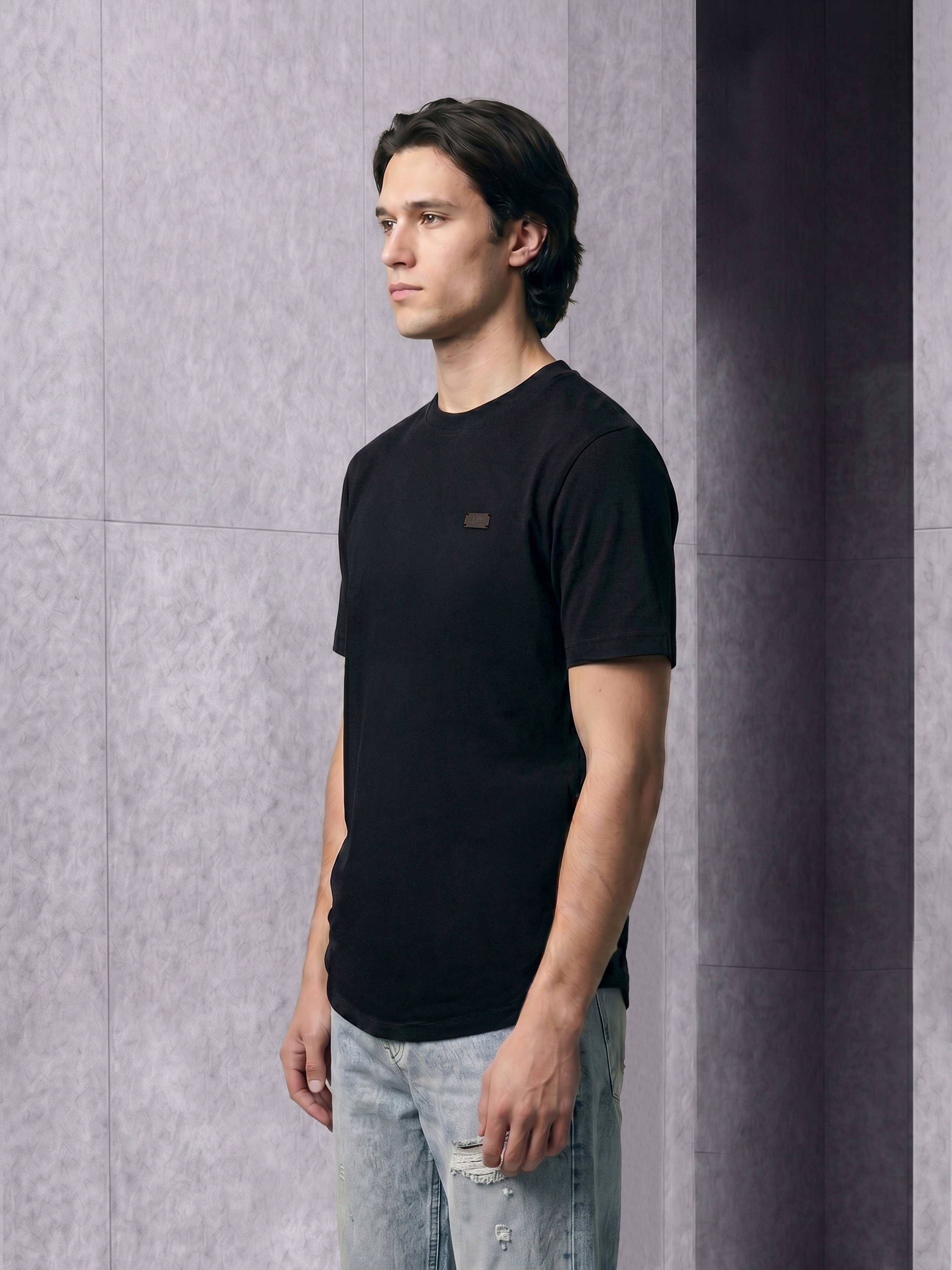 Men Black Solid Cotton Crew Neck T-Shirt