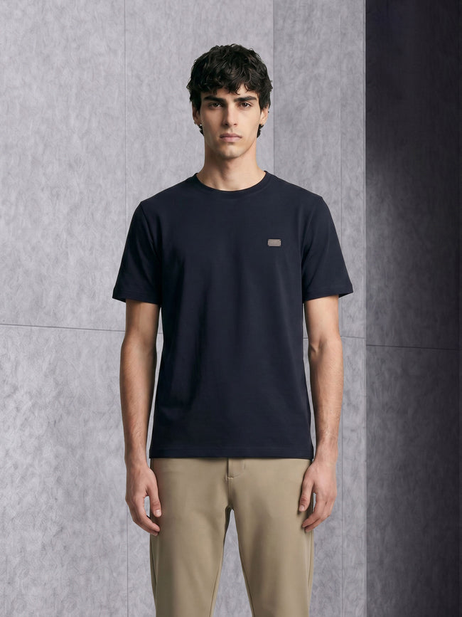 Men Navy Solid Cotton Crew Neck T-Shirt
