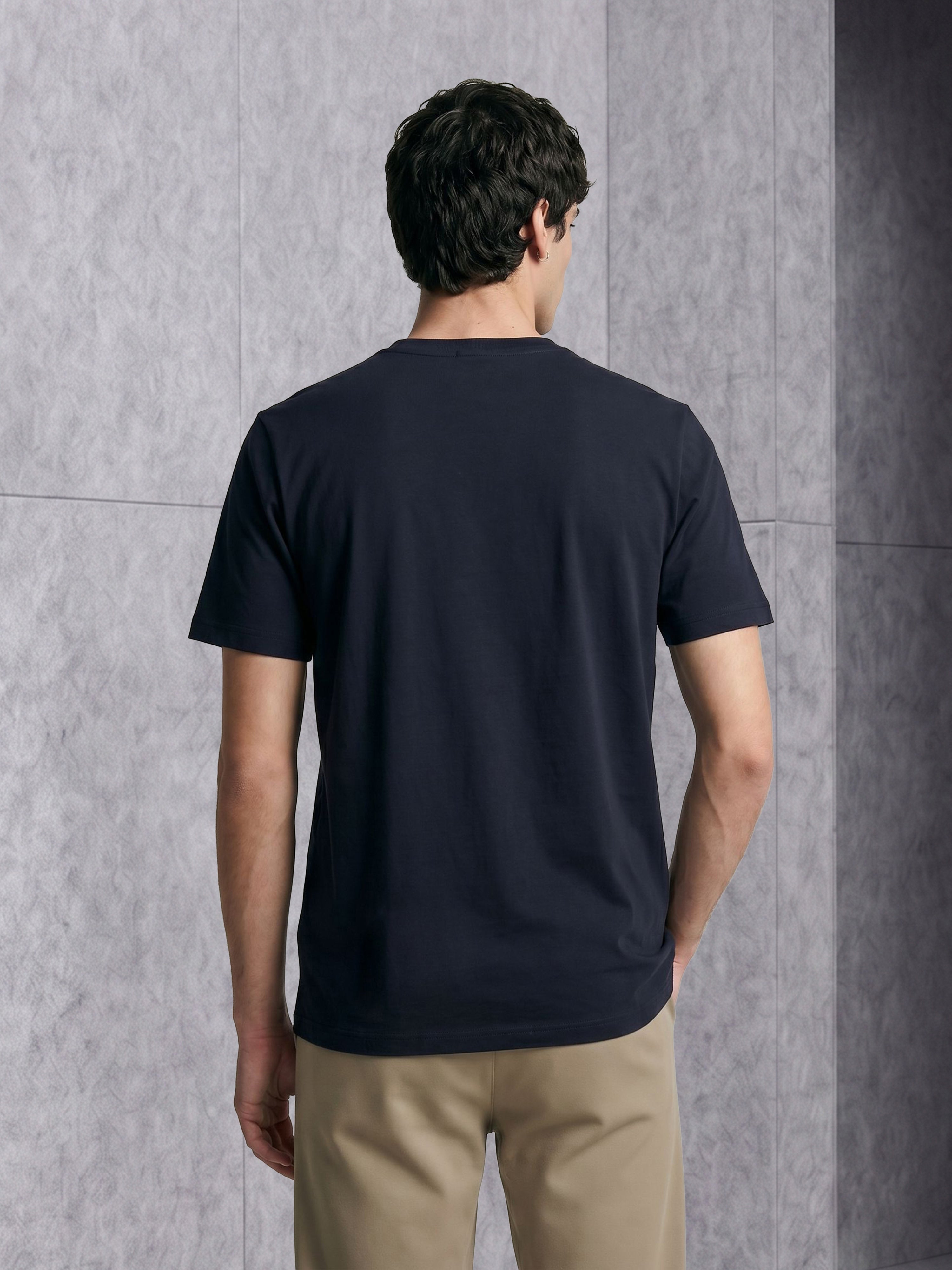 Men Navy Solid Cotton Crew Neck T-Shirt