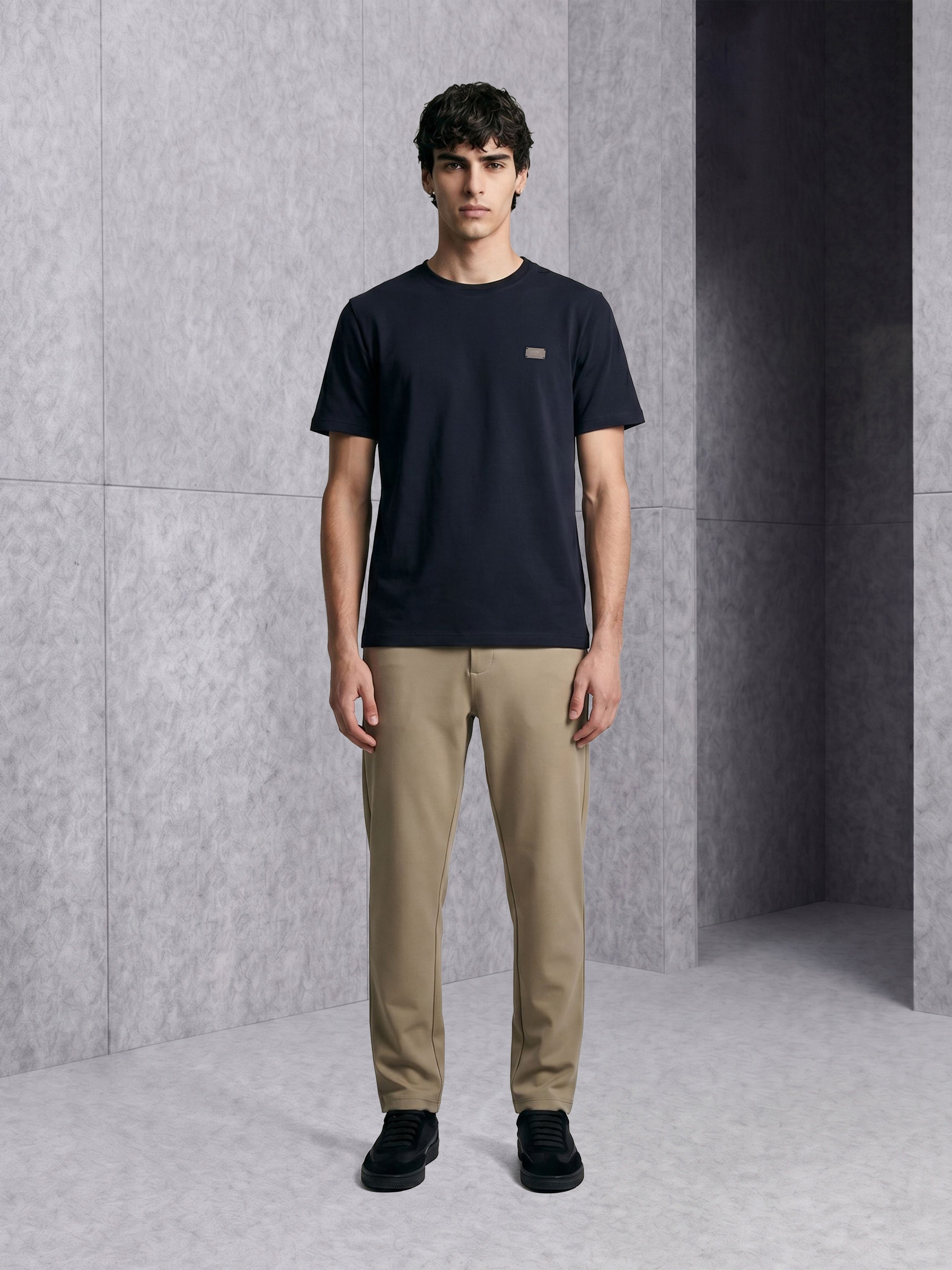 Men Navy Solid Cotton Crew Neck T-Shirt