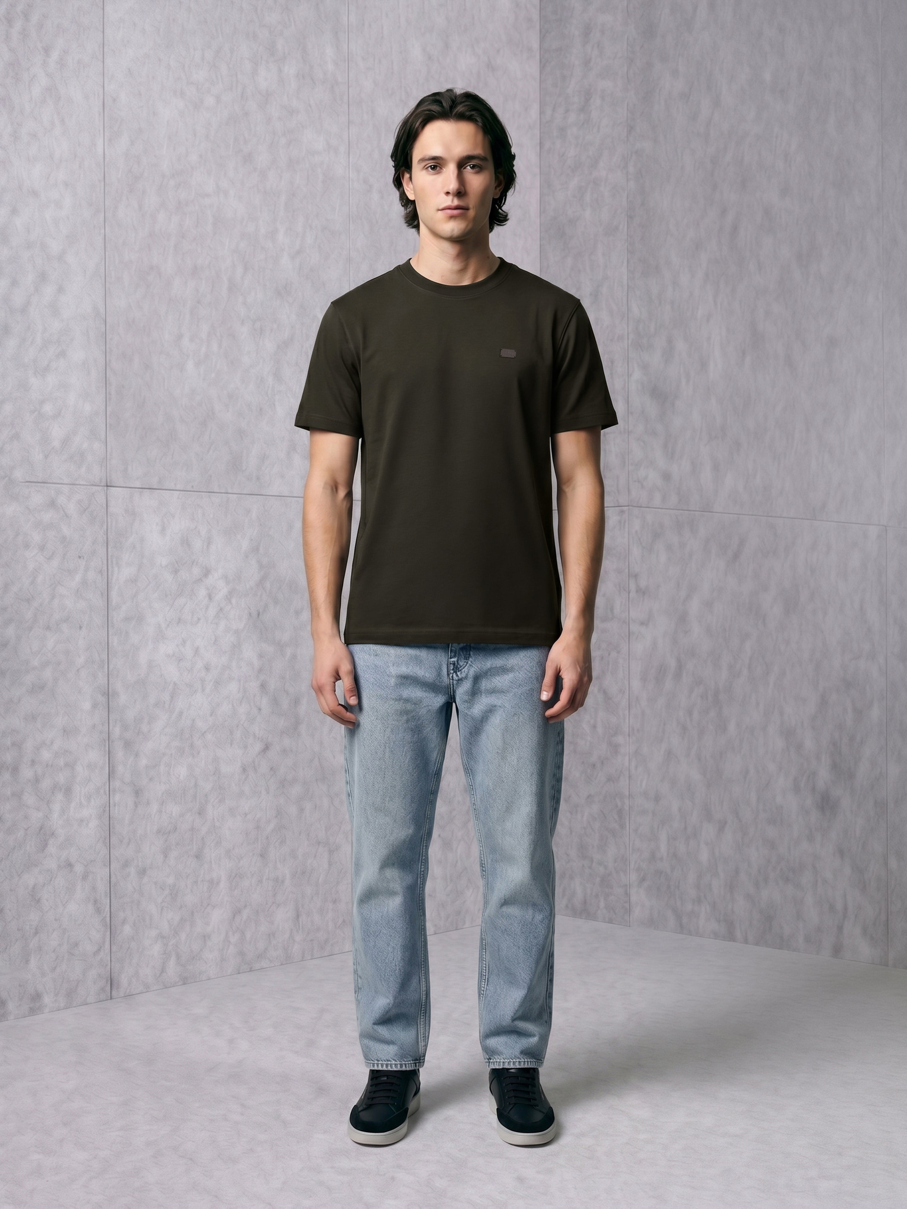 Men Olive Solid Cotton Crew Neck T-Shirt