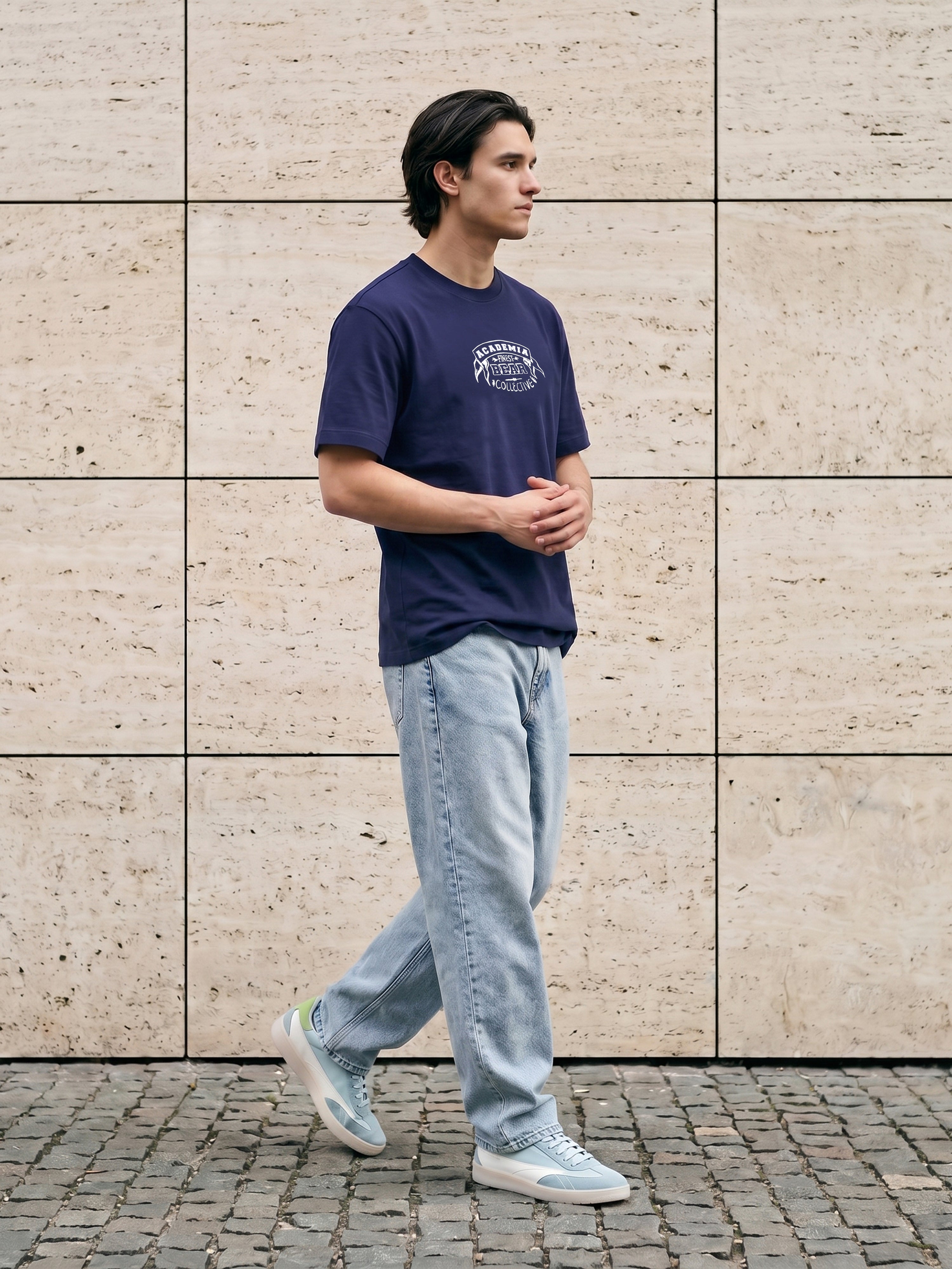Men Blue Graphic Cotton T-Shirt