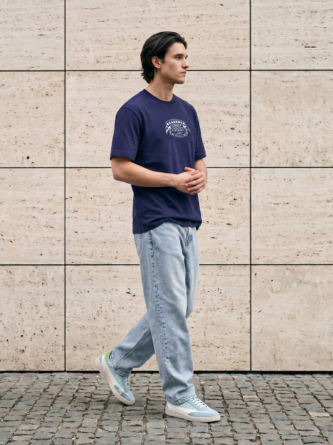 Men Blue Graphic Cotton T-Shirt