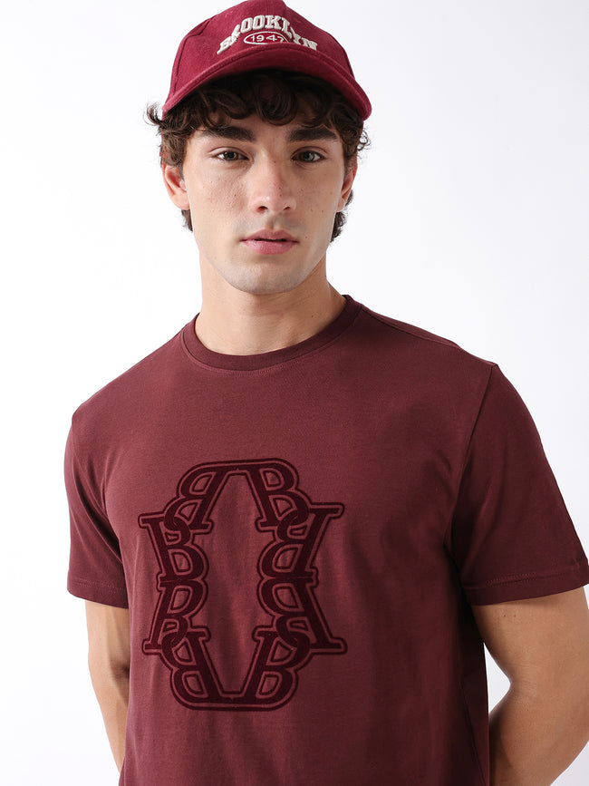 Men Maroon Graphic Cotton T-Shirt