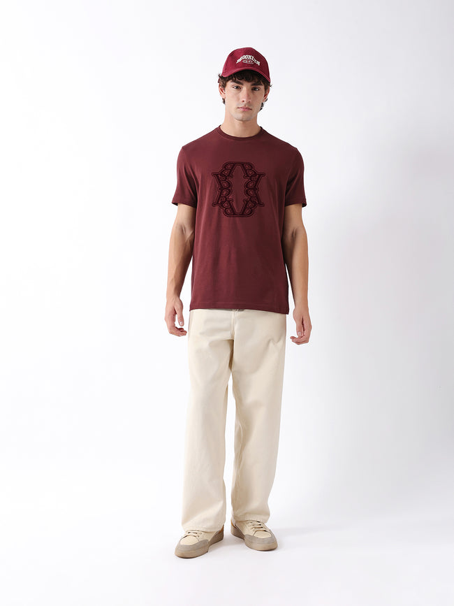 Men Maroon Graphic Cotton T-Shirt