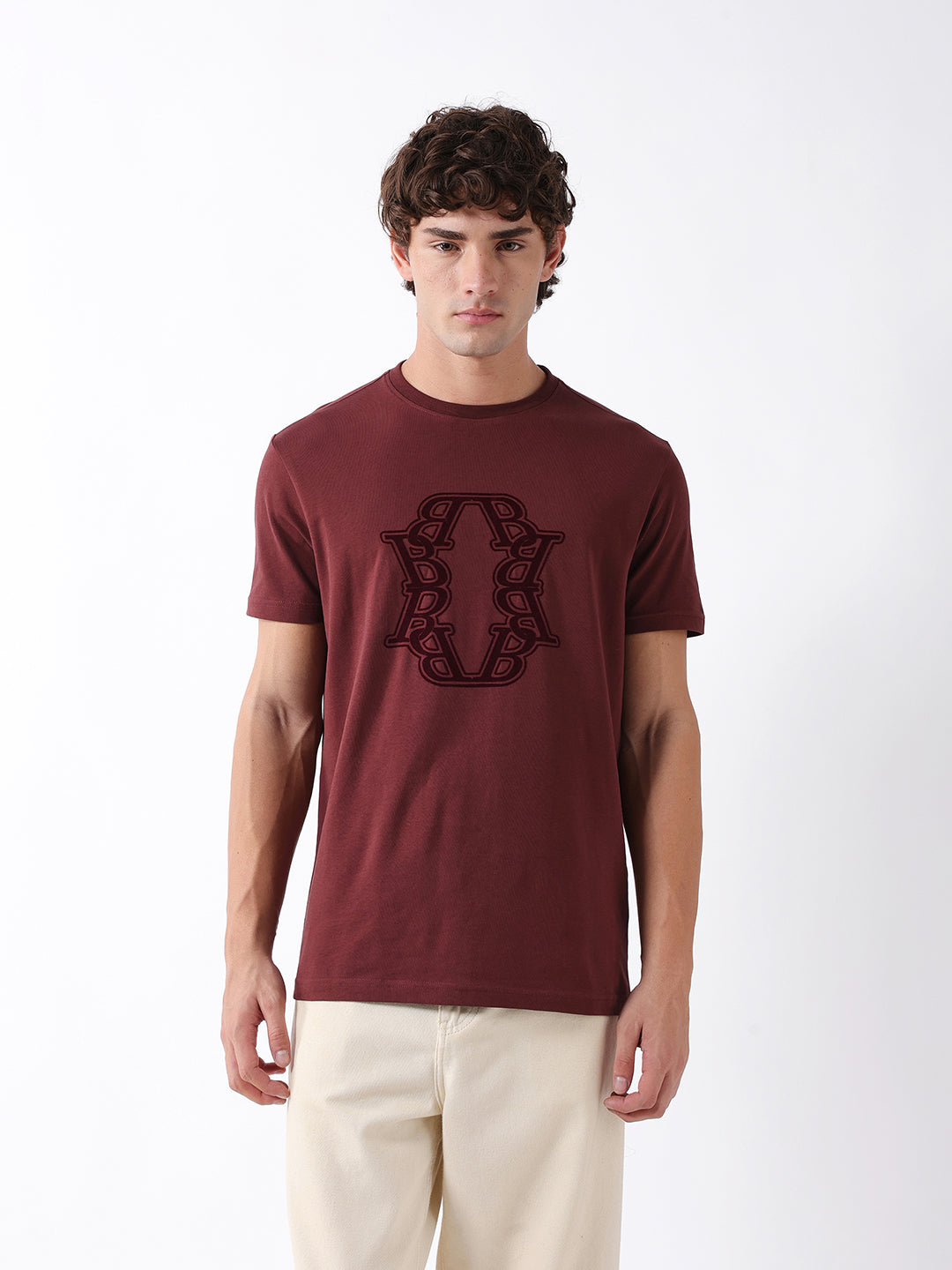 Men Maroon Graphic Cotton T-Shirt